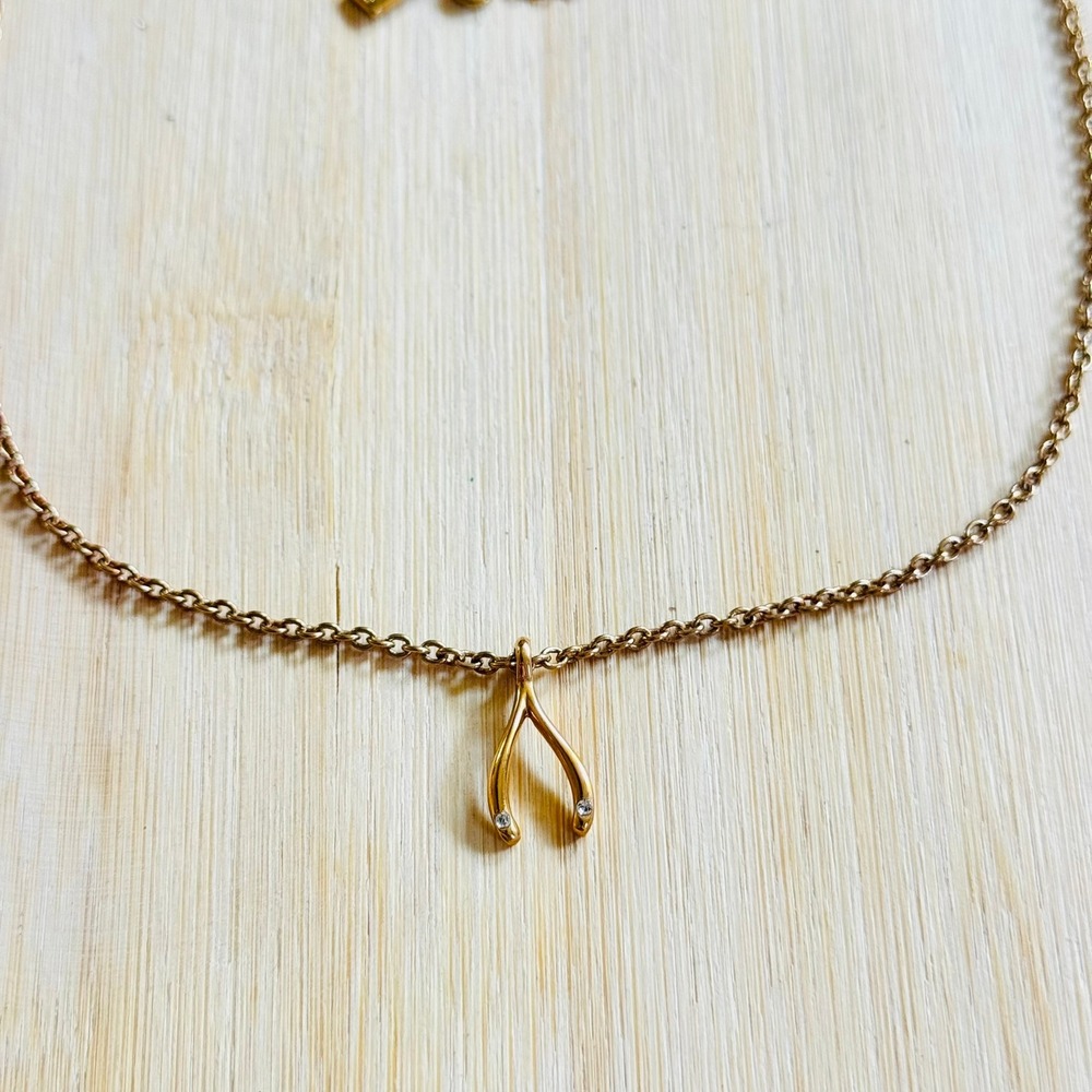 Kate Spade New York Dream Big Mini Necklace Wishbone Gold Plated Chain Dainty - Picture 6 of 7